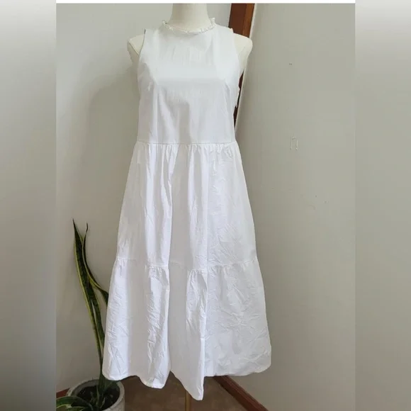 J.CREW White Sleeveless Poplin Tiered Midi Dress Size 6 - Picture 3 of 9